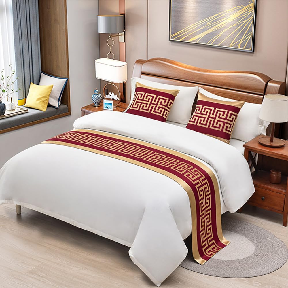 QRGMKL Luxury Bed Runners and Matching Cushions Modern Bed Runner for Foot of Bed European Style Bed Scarf Bedspreads Coverlets for Bedroom Hotel Bedding Decorations -D||2 Pillowcases(50X50cm)