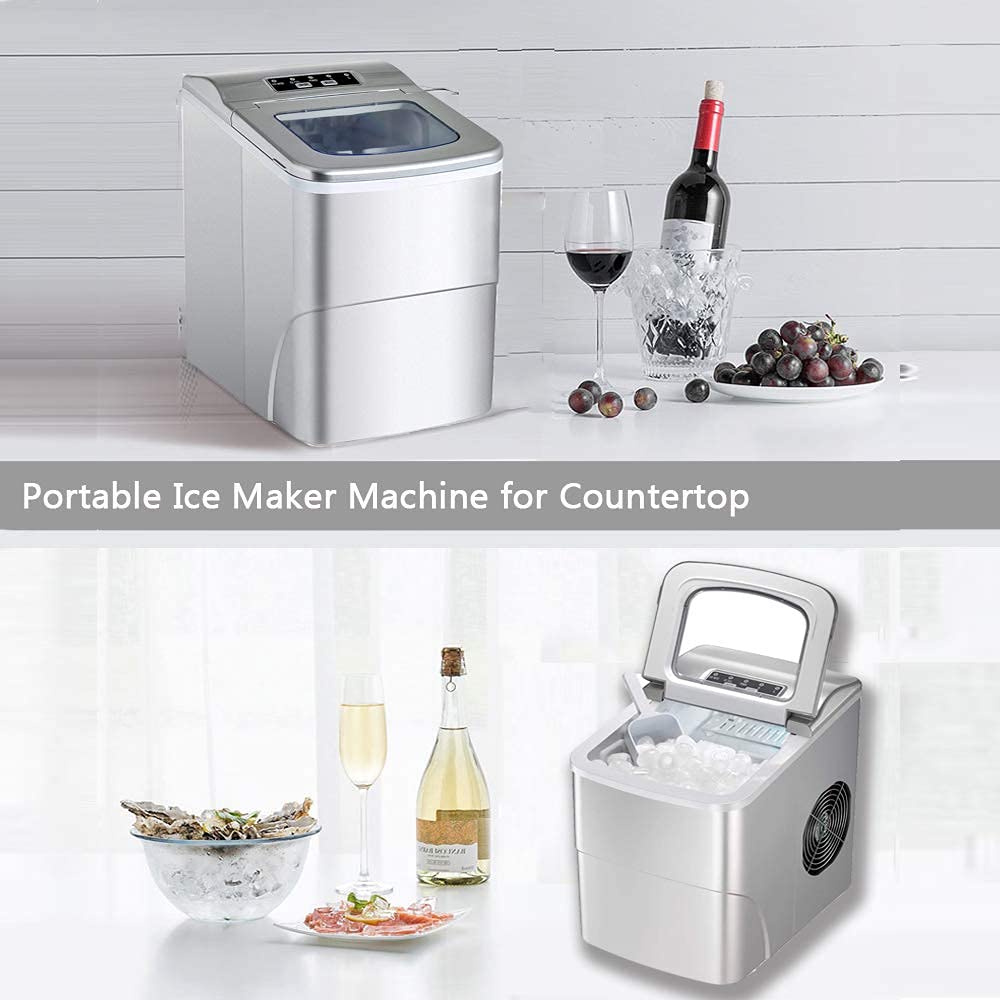  Countertop Ice Maker Portable Nugget Ice Machine Chewable  Compact Mini Ice Chip Maker Nugget Machine Produce 26lbs per Day Bullet Ice  Cube, Silver SMETA : Appliances