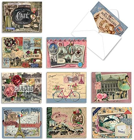 The Best Card Company - 10 Retro Blank Cards with Envelopes (4 x 5.12 Inch) - Artistic Boxed Assortment, Vintage Note Cards - Papiers De Paris M6624OCB