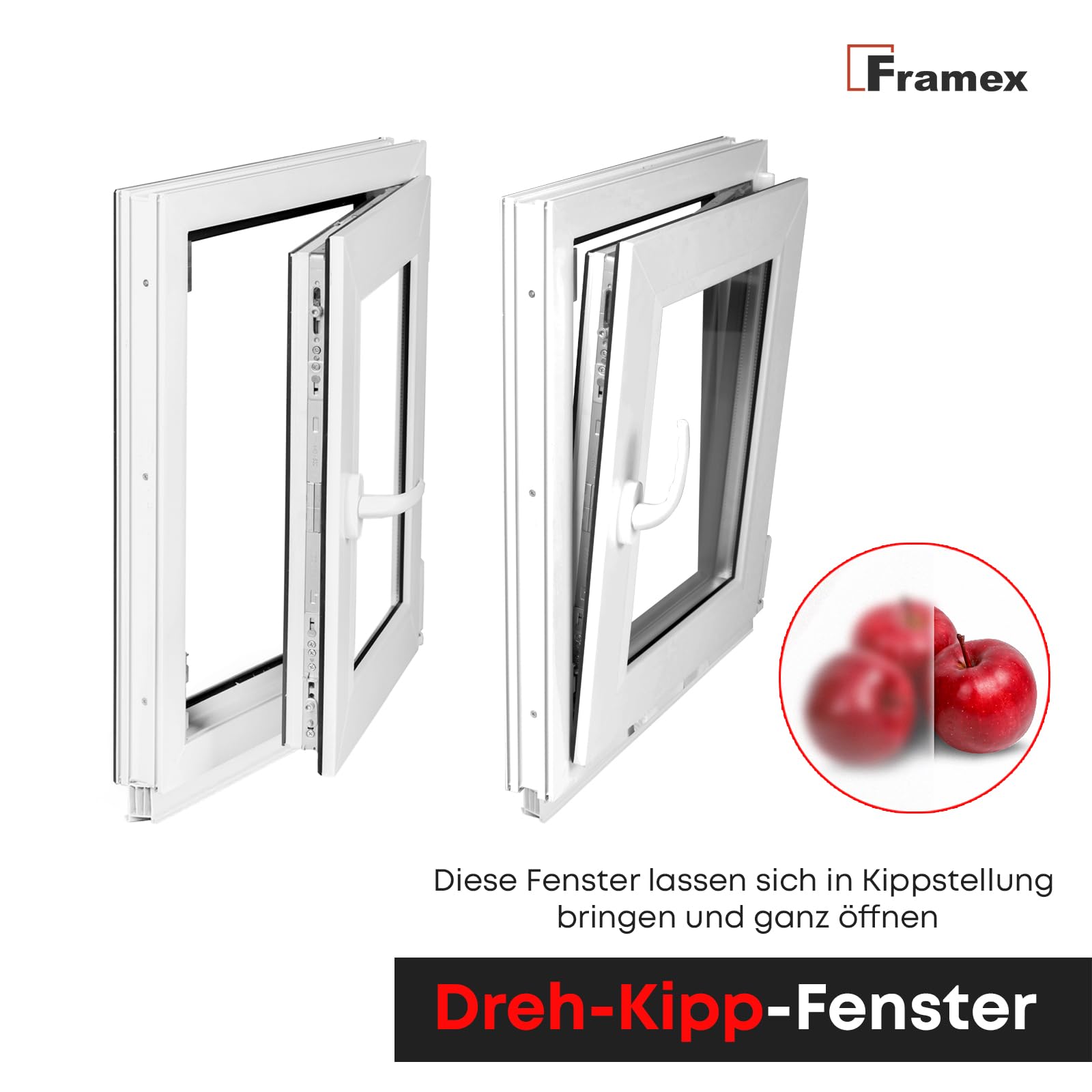 Badezimmerfenster Weiß 2-fach Milchglas 65 x 100 cm DIN Links, Kellerfenster Kunststofffenster PVC Satinato 650 x 1000 mm 32 mm Dreh-Kipp (Griff Rechts)