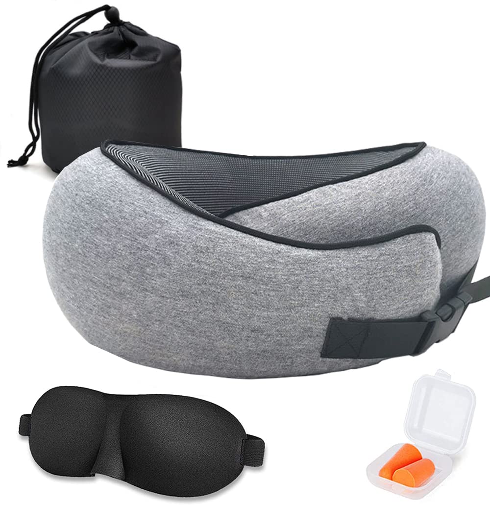 Exrp Travel Neck Pillow, 100% Pure Memory Foam Travel Pillow, 360-Degree Adjustable, Comfortable,Breathable and Supportive, Suitable for Sleep Rest, Airplane-Car-Office & Home Use