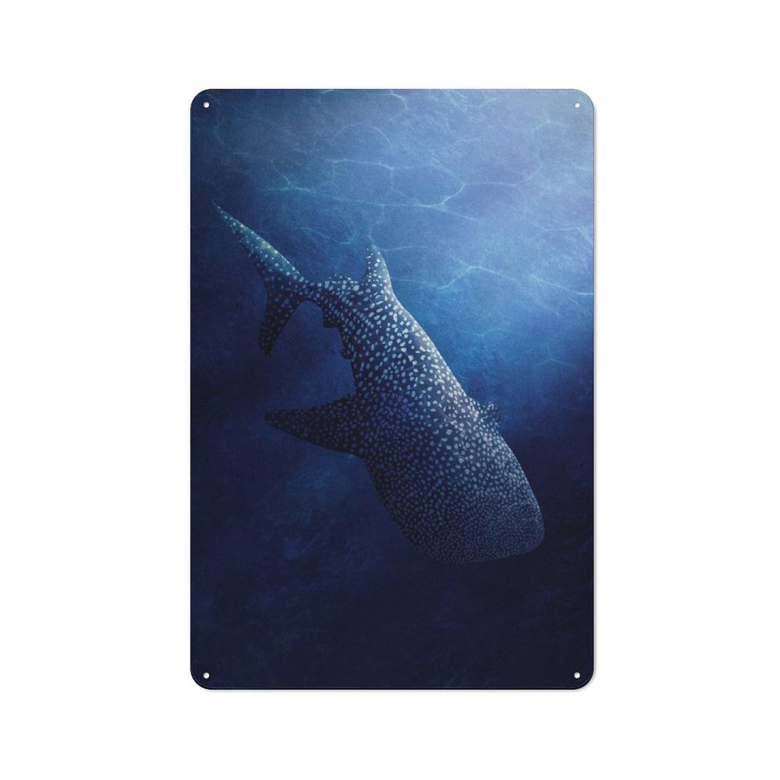 Junmoney Style-16 Retro Metal Wall Sign 30X20cm Featuring Whale Shark Graceful Giant For Garage Wall, For Garage, Workshop And Man Cave Decoration