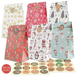 Orlegol Adventskalender zum Befüllen -Papier Tüten, Adventskalender Tüten mit 1-24 Adventskalender Zahlen, 24 Geschenk Tüten Kraftpapiertüten, Partytüten Kindergeburtstag, Weihnachtskalender Bastelset