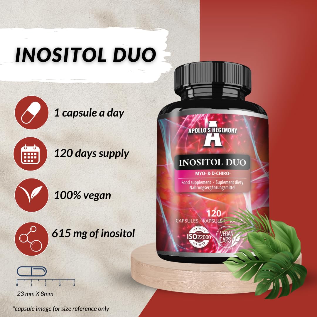 Inositolo Duo 120 Capsule Vegane - Myo-Inositolo + D-chiro-inositolo - 615 mg per Capsula - Fornitura per 4 mesi - Integratore di Vitamina B8 - da Apollo's Hegemony