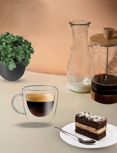 Miniatura 3 de Red Rocks Tazas de café de doble pared aisladas – Juego de 2 tazas de café de vidrio de doble pared de 4 onzas con asas – Tazas de café de vidrio