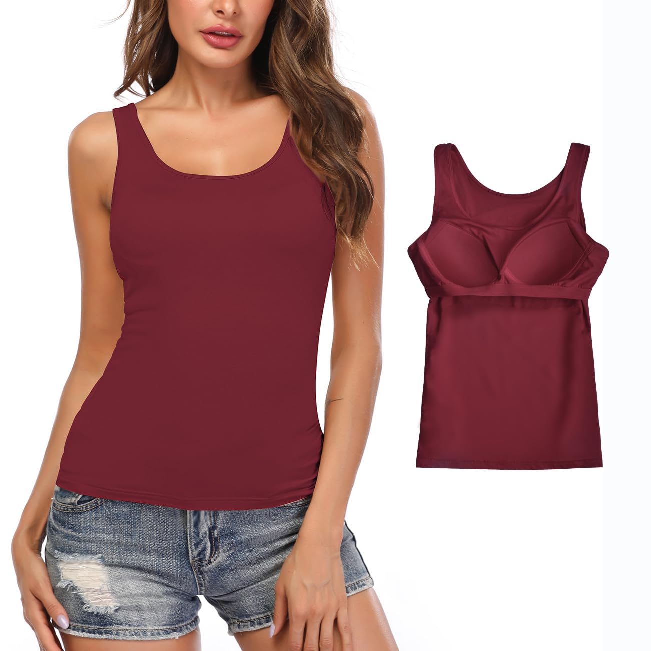 STARBILD Canotte da Donna con Reggiseno a Mensola Incorporato Cinghia Ampia Canottiera Senza Maniche Canotta Imbottita di Base per Un Abbigliamento Casual Quotidiano
