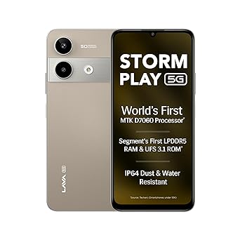 Lava Storm Play 5G (Dune Titanium, 6+6*GB RAM, 128GB Storage) | World's First MTK D7060 Processor | 500k+ Antutu | LPDDR5 RAM | UFS 3.1 Storage | 50MP AI Camera | 120Hz Refresh Rate | IP64 Protection - image, photos