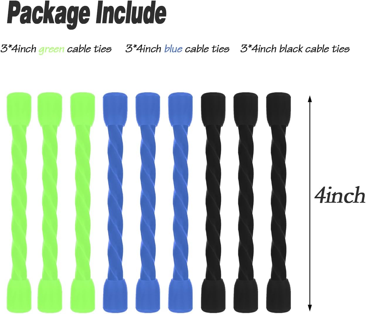 9PCS 4-Inch Silicone Cable Ties, Bendable Rubber Twist Ties, Reusable Twist Ties for Cords, Cable Zip Ties for Organizing, Bundling (3 Colors)