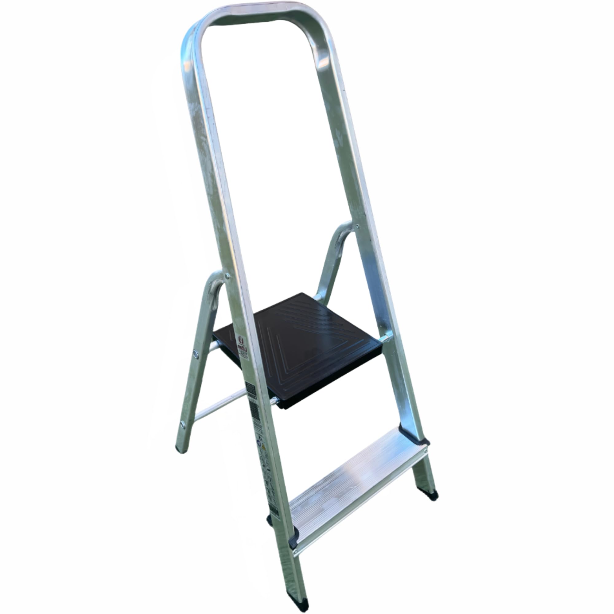 Escalera 2 Peldaños. Escaleras Plegables Aluminio 150kg MAX. Escalera Bloqueo Automatico con Bisagras Acero. Hecha de Aluminio Tacos Antideslizantes. Escadote Peldaño 80mm