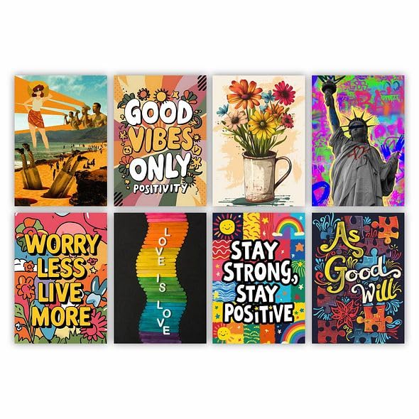Image of CVANU Aesthetic Beautiful & Positive Quote Picture Printed 8pcs Wall Art Collage Kit Posters With Glue Dot Tape for Living Room| Office| Bedroom| Office| Walls Decorative Item (8.2inch X 11.6inch) 373