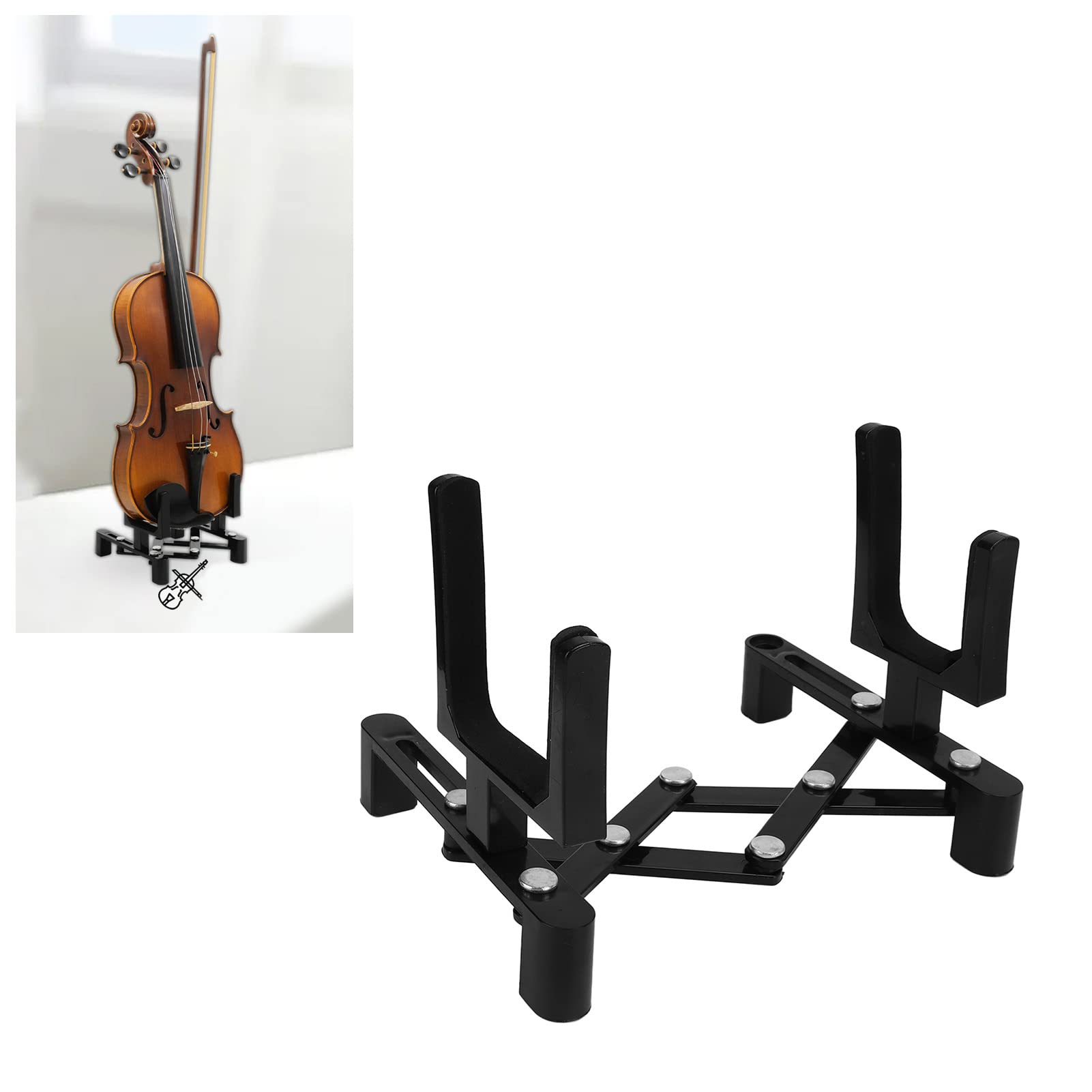 Support de violon pliable, métal ABS résistant à l'usure Excellente performance Présentoir de violon pliable inoffensif pour mini guitare pour ukulélé(Le noir)