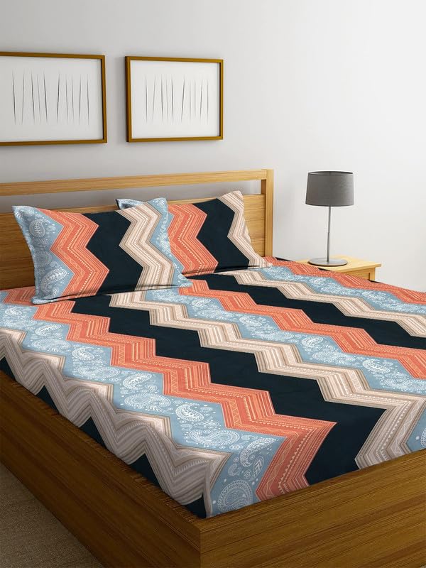 Image of la'amour 250 Tc Glace Cotton Super Soft Flat Double Bed Bedsheets with 2 Pillow Covers for Bed King Size (Size-90 X 100 Inch) (Beige and Black)