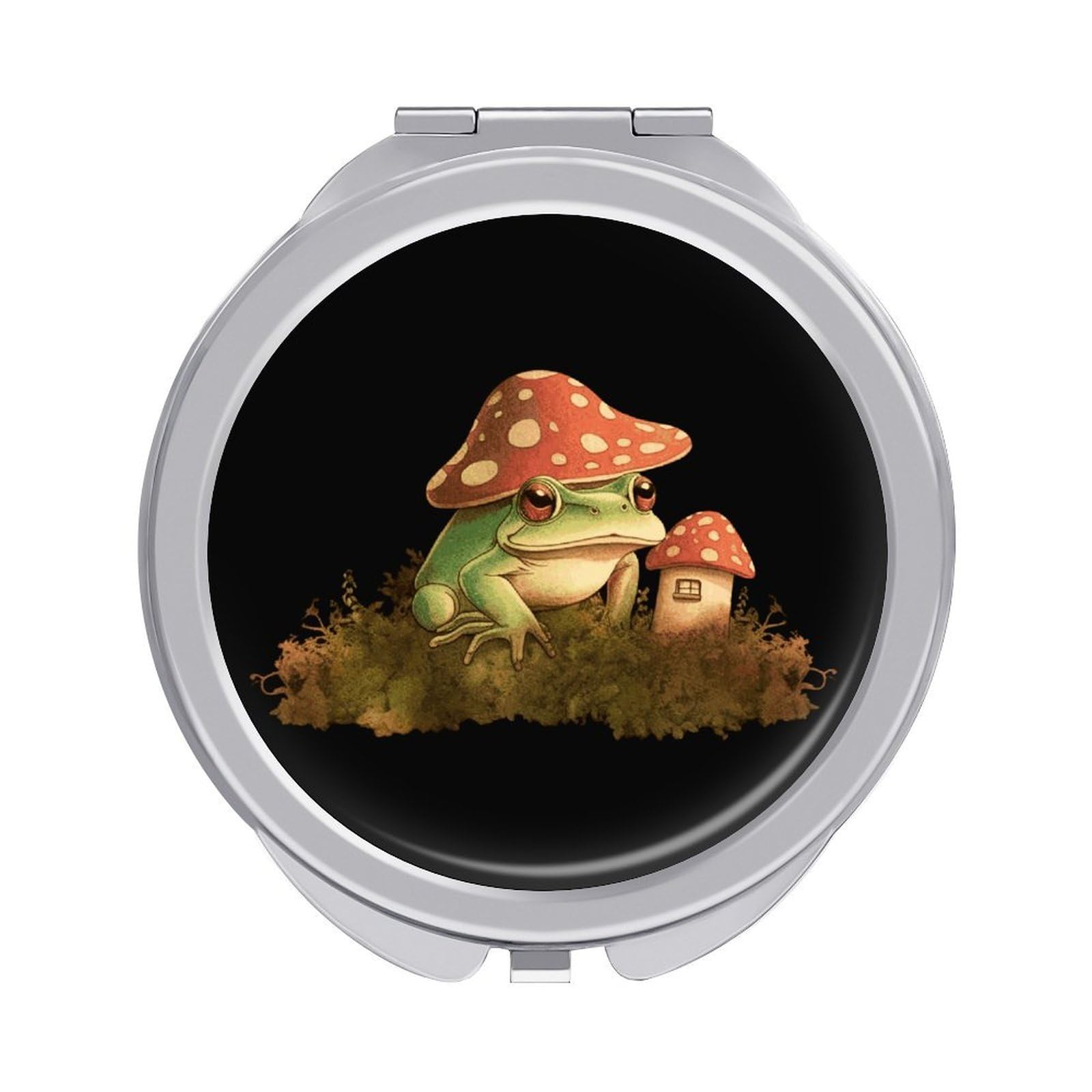 Fekiloot Style Mushroom House And Frog Travel Makeup Mirror Handheld Compact Mirror Portable Pocket Mirror Double-Sided 1X/2X Magnifying For Handbag And Purses