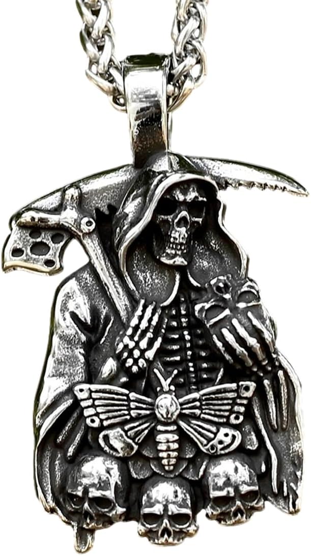 Grim Reaper Pendant Necklace - Stainless Steel Skull Jewelry