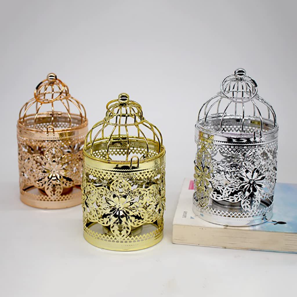 lanterna di candela, Lanterne decorative decorative decorative per candele decorative, gabbia per uccelli in metallo cavo, lanterna a sospensione portacandele in ferro gabbia per uccelli(C Gold)