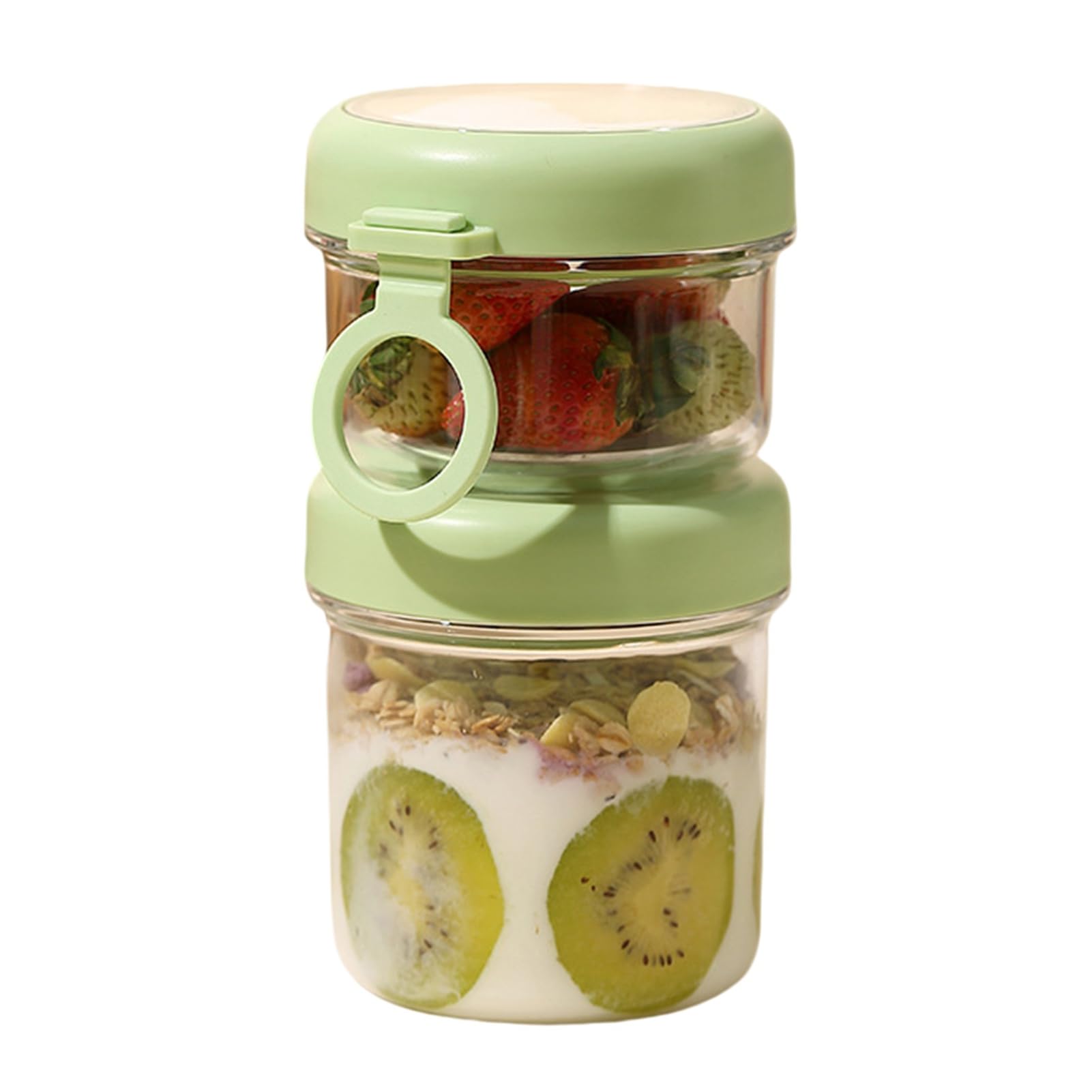 anwhriet Breakfast Pots Glass – 17oz Overnight Oats Containers with Lids & Foldable Spoon, Airtight Leakproof Yogurt Jar, Portable Meal Prep Container with Handle Green 1