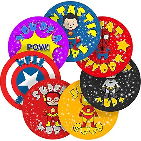 Superhero Comic Reward Sticker Labels Children Parent Teacher Kid Party School Motivational Classroom (2.5 CM x 70 Stickers / 1, A4 Sheet) Cover