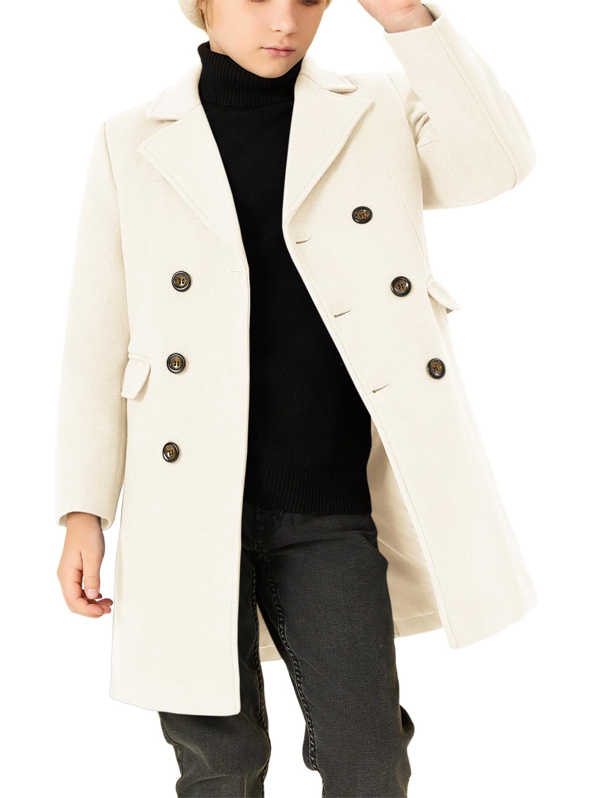 Haloumoning Cappotto invernale da bambino con tasche doppiopetto 5-14 anni