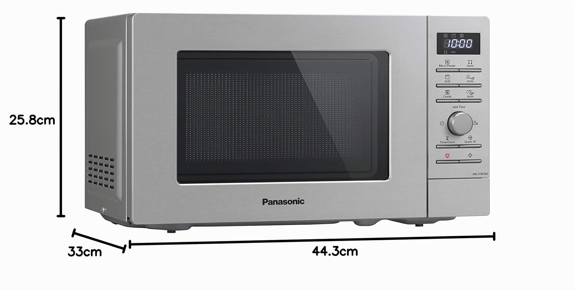 Panasonic NN-J19KSMEPG Horno Microondas y Grill con Plato Giratorio, 20 Litros, Acero Inoxidable, 800 W, Grill de 1000 W, 9 Programas Automáticos, Plateado