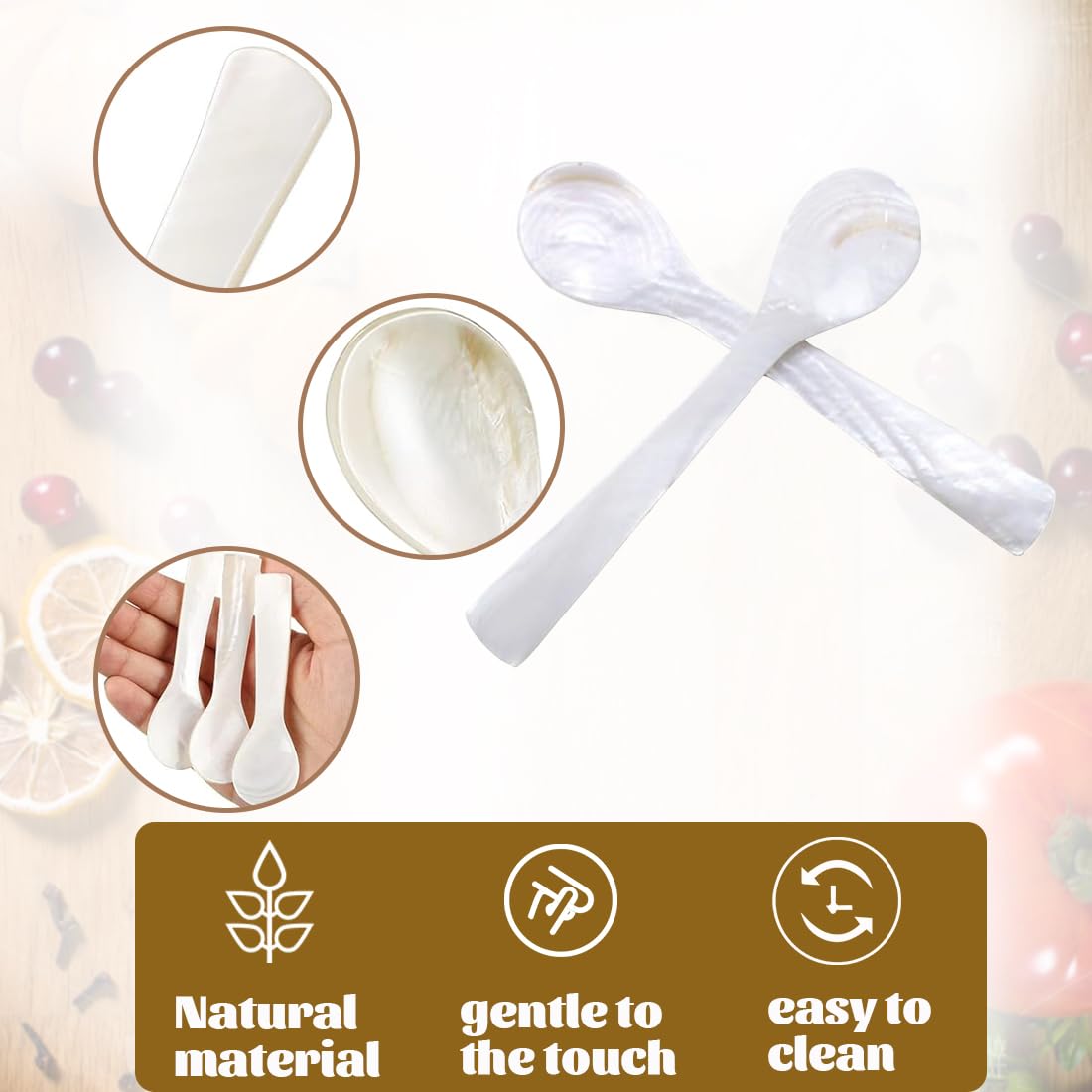 ZKGYUS 2 Piezas Cucharas de Nácar Mini para Caviar y Huevo - Hechas a Mano, Color Blanco, Extremos Redondos - Para Servir, Café y Postre