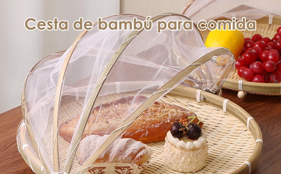 Plateau De Service En Bambou Avec Couvercle Anti-insectes – Pour Pique-nique, Barbecue, Plage – Rétractable