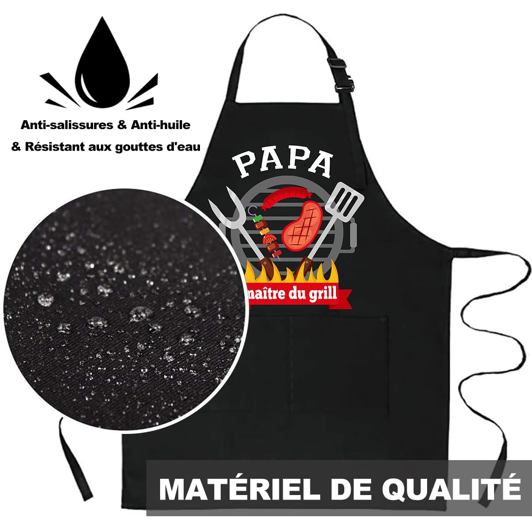 Tablier Cuisine Personnalisé Homme, Tablier Professionnel Rigolo Humour Bbq Barbecue Coton Noir Réglable, Tablier de Cuisine Cadeau Fete Des Peres Saint Papa Noel Valentin