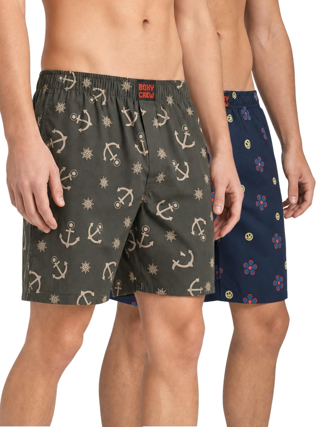Men's 100% Cotton Printed Boxer Shorts Pack of 2 with Dual Side Pockets and Fabric-Covered Waistband - Olive/Navy Blue, Styles MBX020, MBX029-picture-14