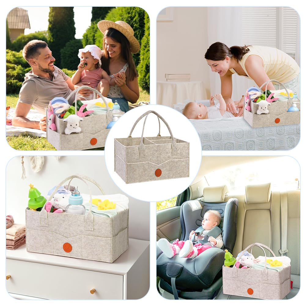 Organisateur de Couches Bébé, Panier Rangement avec Compartiment Amovible en Feutre
