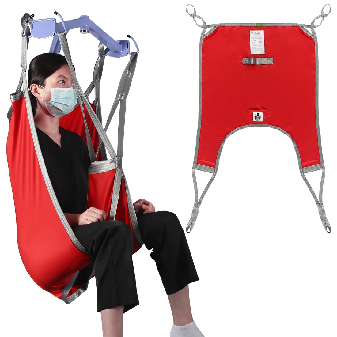 Patient Lift Divided Leg Sling with Lower Back, Hoyer Lift Sling for Transfer and Positioning and Lifting,Toileting,Safe Working Load 230 KGS (Large - Red, 1 PC)