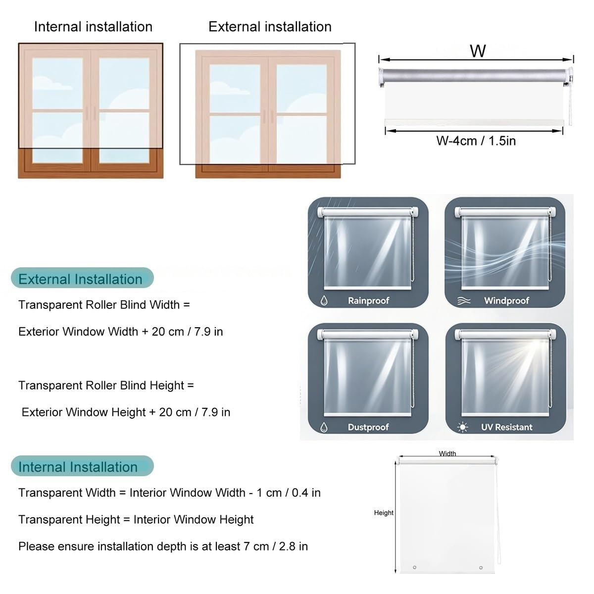 Estores Enrollables Transparentes Impermeables, Cortinas PVC para Patio