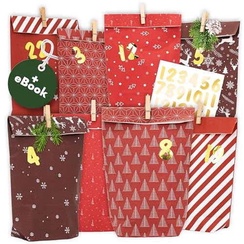 AMARI ® Adventskalender zum Befüllen - 24 Papier Adventskalender Tüten...