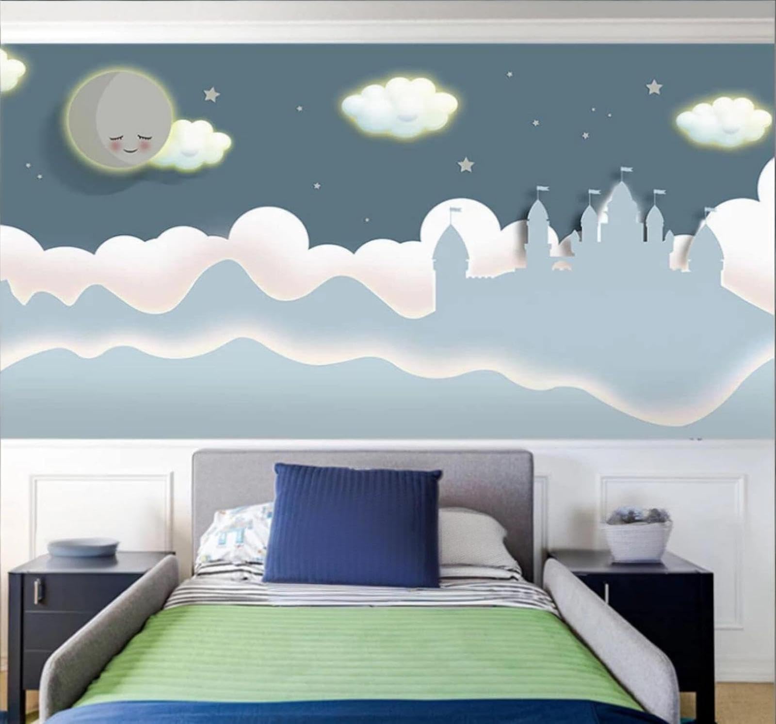 XLMING Cartoon Castle Moon Stars Starry Sky 3D Wallpaper Luxury Silk Study Dining Feature Sofa Grey Bedroom Living Room Tv Decorative Wall-430cm×300cm