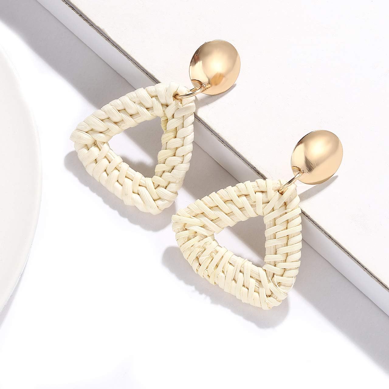 Rattan Earrings for Women Handmade Lightweight Wicker Straw Stud Earrings Statement Weaving Braid Drop Dangle Earring - Image 4