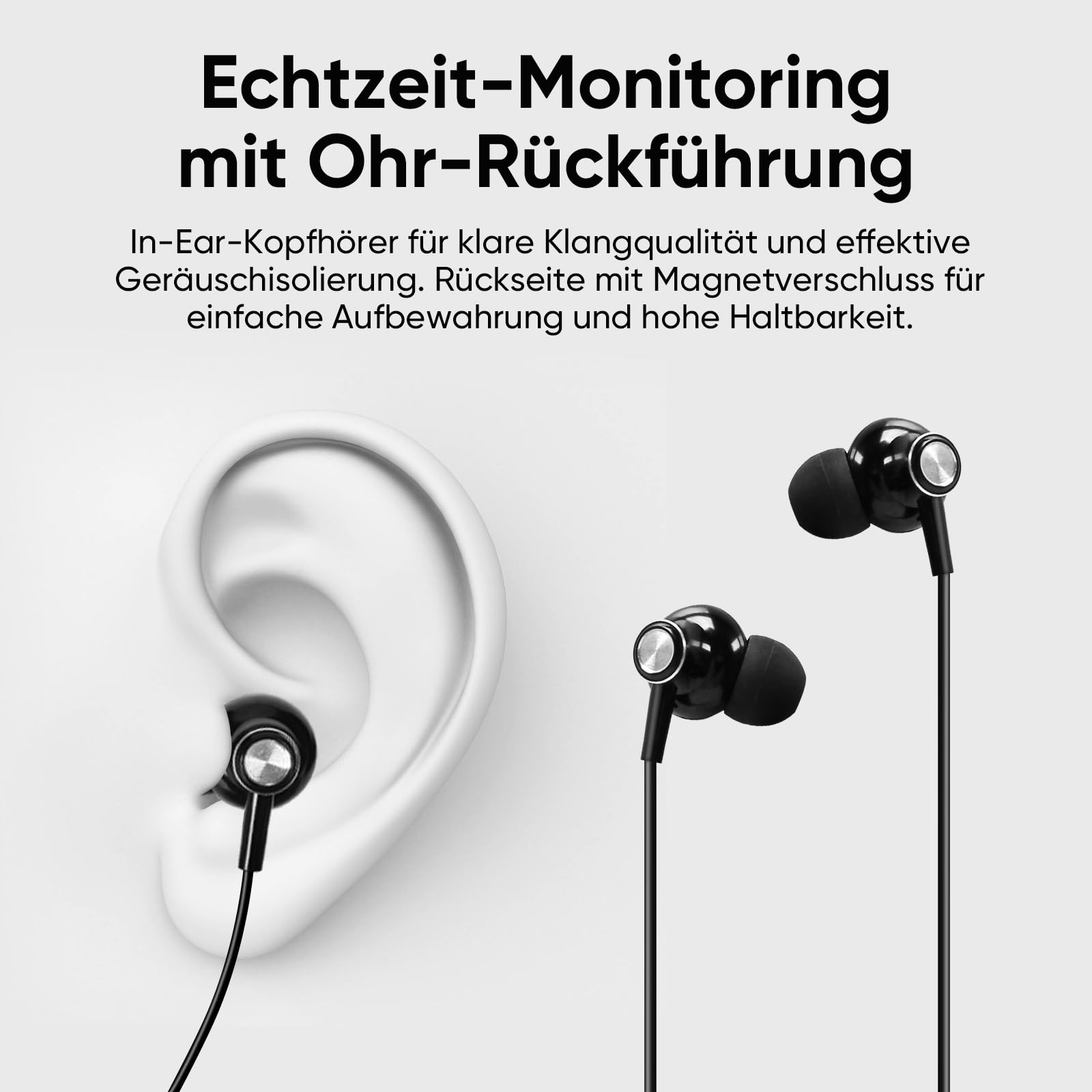 Kabelloses In-Ear-Monitoring-System – Professionelles UHF-IEM-System (Mono) mit Rackmount-Metall-Sender, 1 Bodypack-Empfänger mit Ohrhörer, 100 Frequenzen, 80 m Reichweite für Sänger & Bands