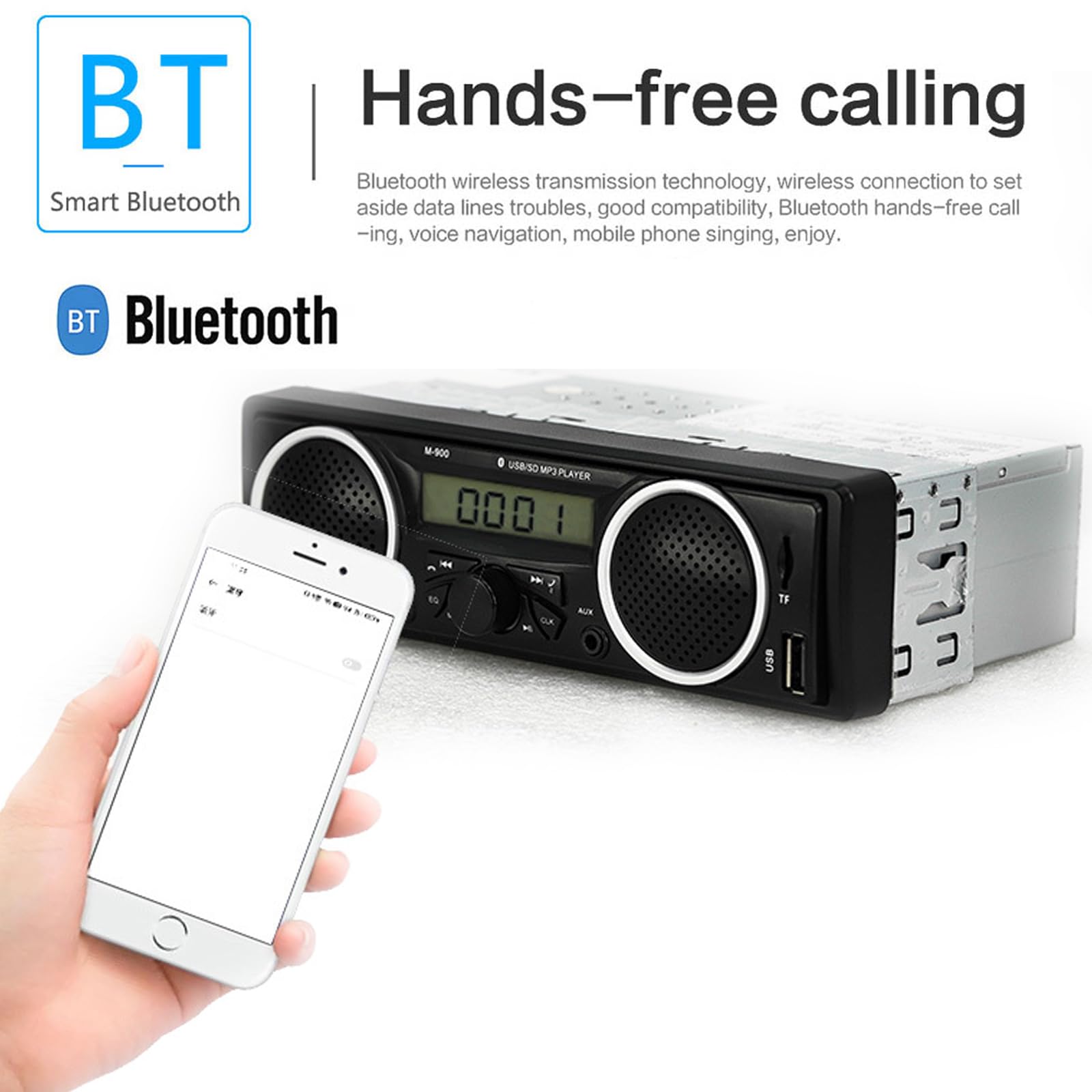 Samochodowe radio Bluetooth 1 Din 12V-24V z dwoma wbudowanymi głośnikami | Samochodowe stereo samochodowy odtwarzacz multimedialny FM z portem USB AUX-in na kartę TF Auto radio