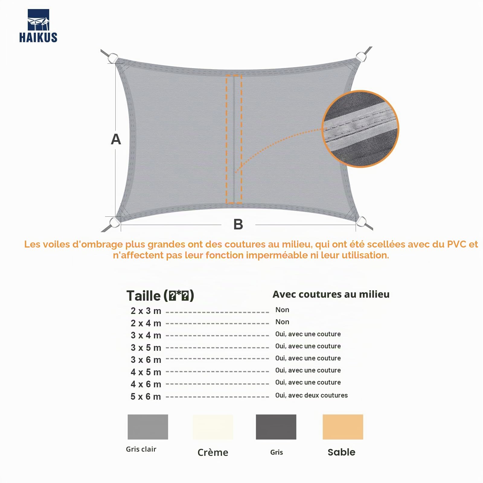 HAIKUS Voile d'ombrage Imperméable Rectangulaire 5x6m, Toile Ombrage PES Résistant à l'eau, Filet dombrage Rectangle 6x5m, Résistant 98% Protection Rayons UV pour Patio Extérieur, Gris Graphite 5x6