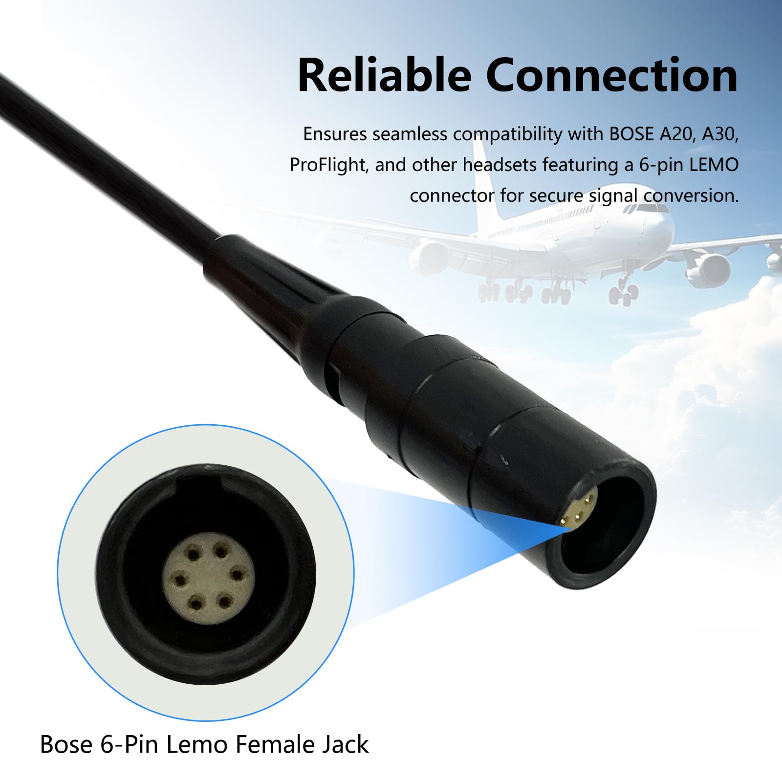 WODASEN 6-Pin Lemo Bose A20 A30 Headset auf 5-Pin Airbus XLR Adapter Luftfahrt Headsets Adapterkabel für Pilot