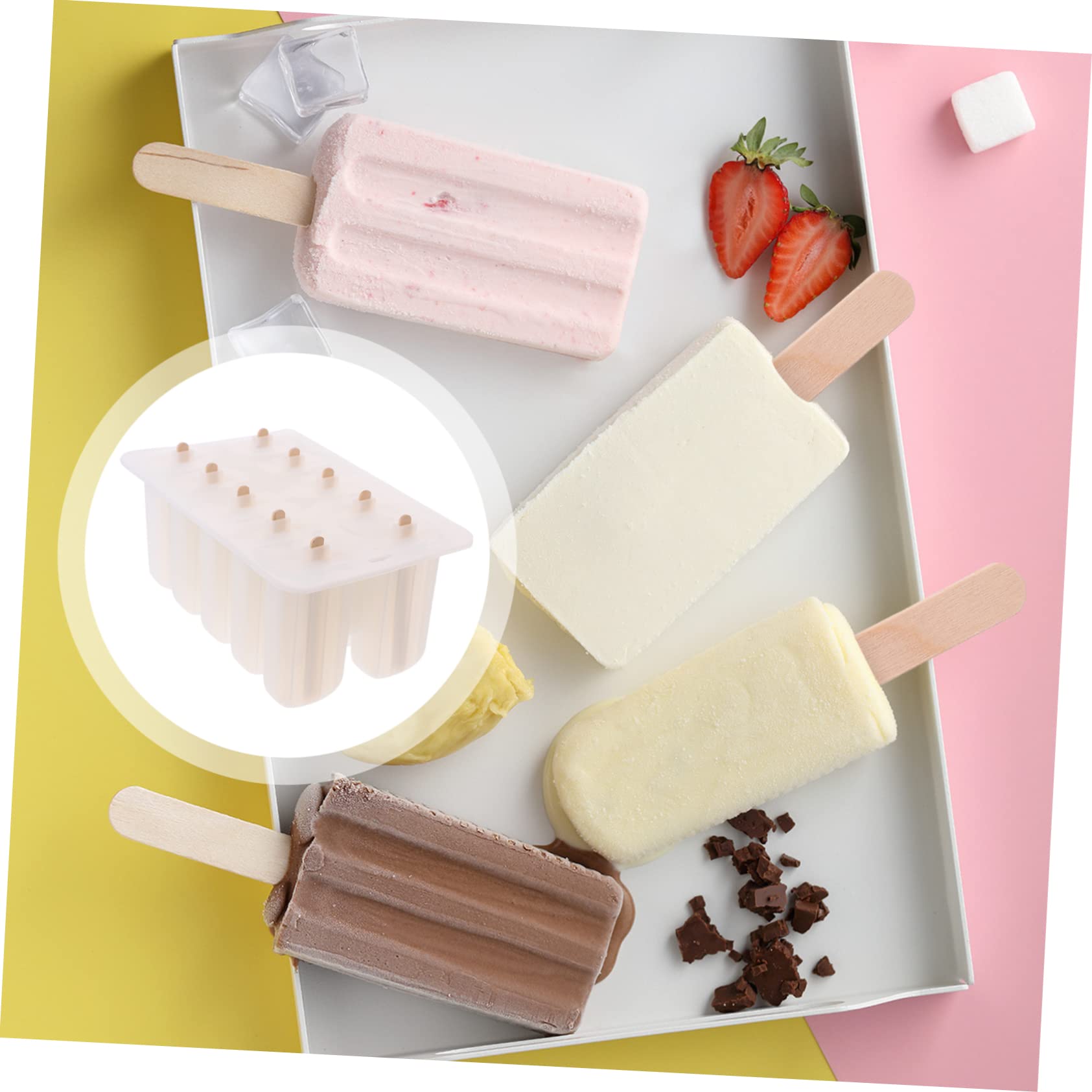 HEMOTON Moule à Glace Couleur Aléatoire pour Préparation Maison Estivale DIY en Silicone avec 10 Cavités Facile à Démouler et Nettoyer, Inclus 10 Bâtonnets en Bois