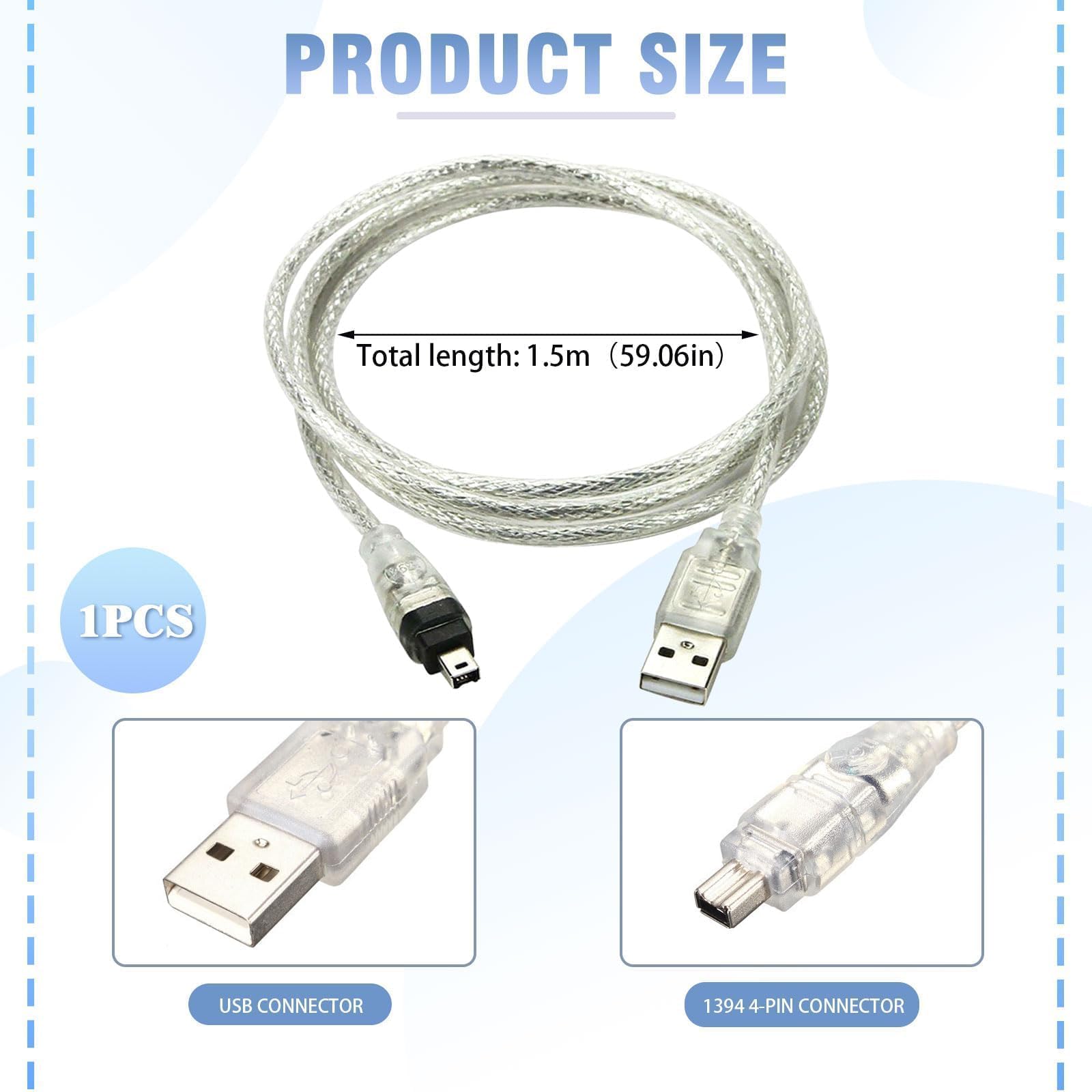 Cavo Adattatore USB a FireWire IEEE 1394 con Connettore iLink 4 Pin, Compatibile con Camcorder DCR-TRV75E DV, Cavo di Trasmissione per Dati e Video