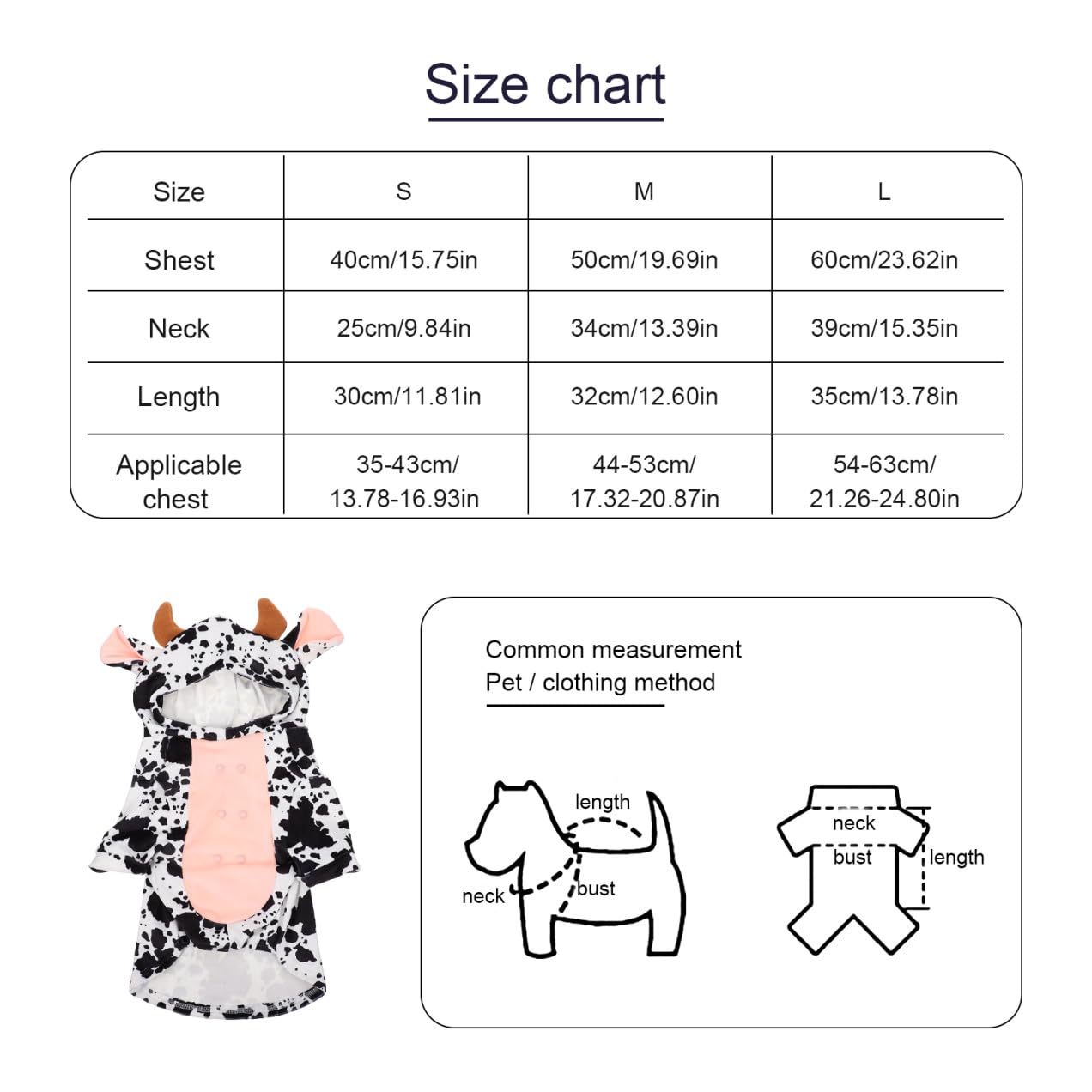 POPETPOP 3pezzi Abbigliamento Per Animali Domestici Stile Mucca Outfit Adorabile Per Cani e Gatti Costume Decorativo Per Attività All Aperto Design Semplice e Chic Facile Da Indossare e