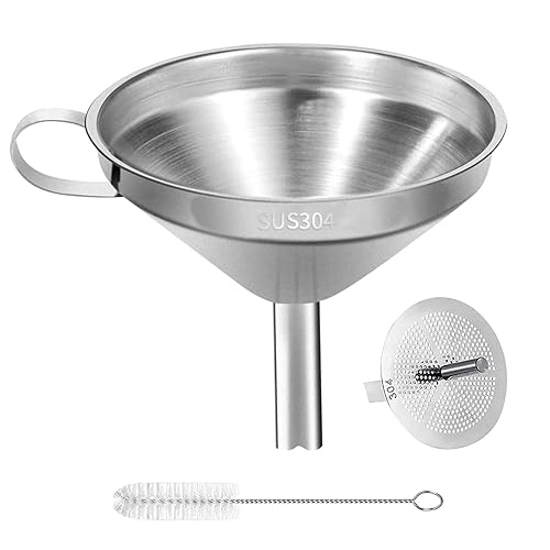 Miniatura 1 de Embudo de cocina de acero inoxidable, embudo de metal de grado alimenticio de 4.3 pulgadas con colador para llenar botellas, transferir líquido,