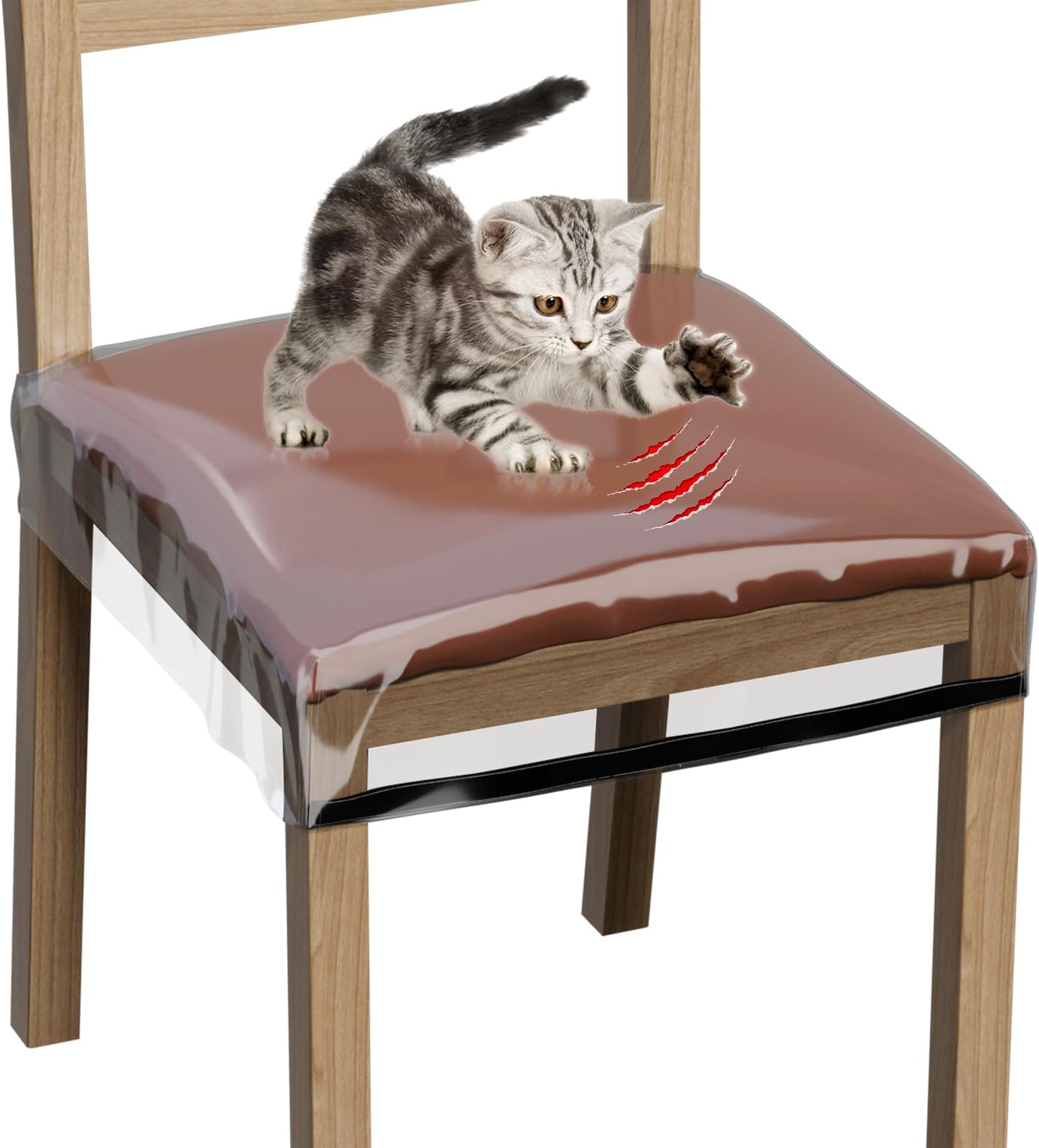 STARTWO4 Pack Plastic Chair Cover, Plastic Seat Covers for Dining Room Chairs, Water and Kitty Scratch Resistant Clear PVC Chair Protector, Fits 16"-18" Seat, Adjustable Waterproof Chairs Slipcover