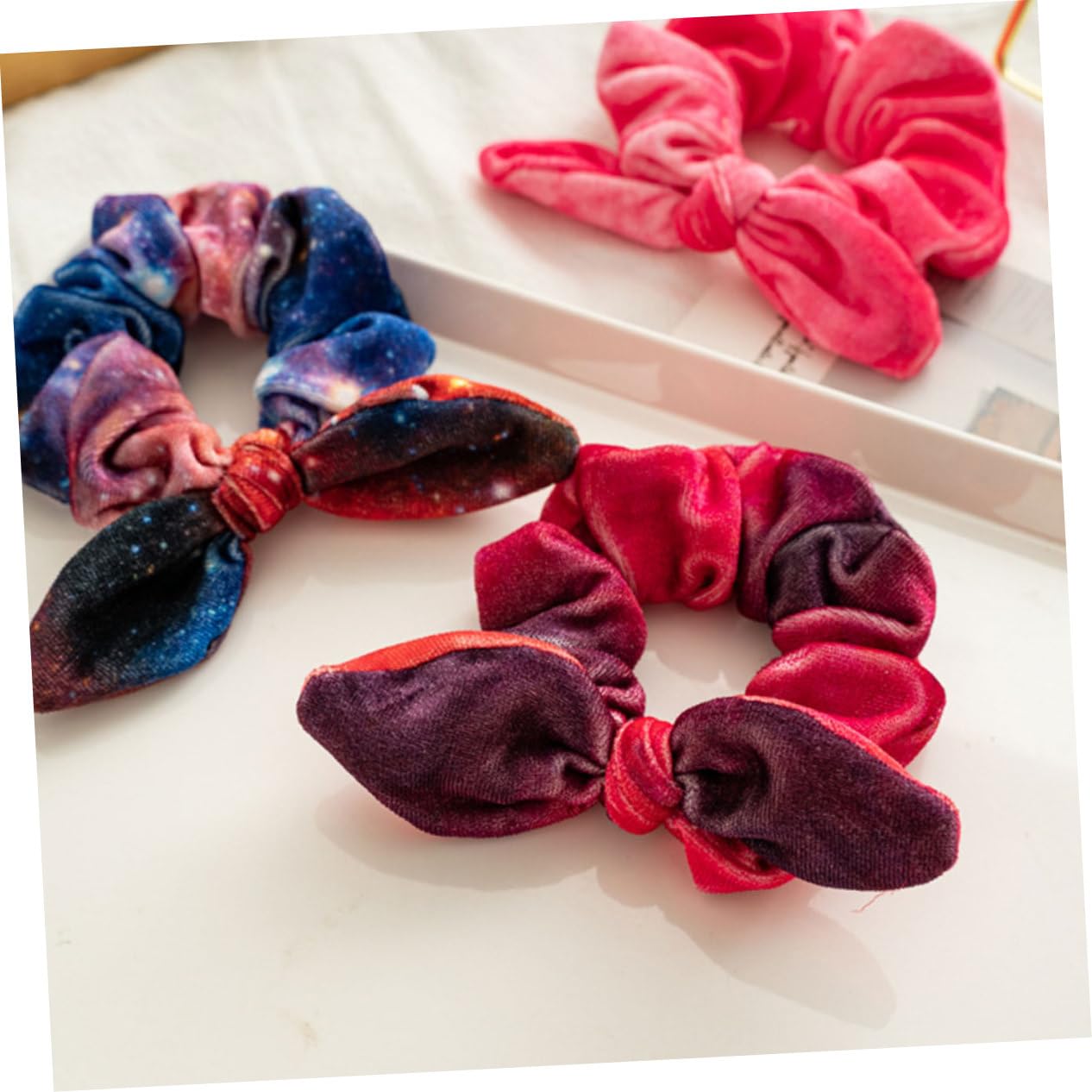FRCOLOR Stück Haargummis Mit Hasenohren Haarschmuck Haarringe Mehrzweck Haargummis Gemusterte Satin Haarseile Pferdeschwanzhalter Stoff