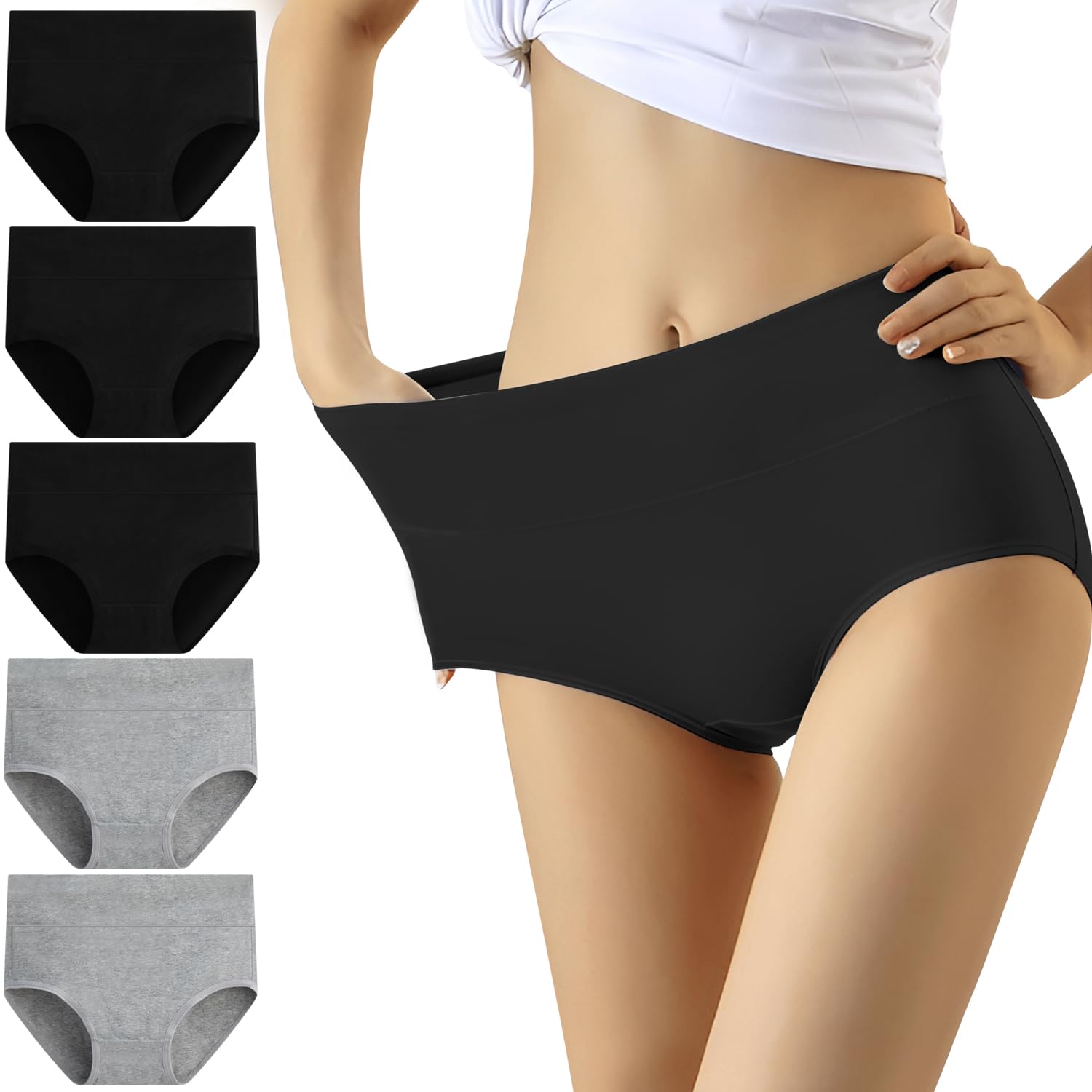 YouShow Women's Knickers High Waist Cotton Underwear for Women Ladies Full Briefs Pant Multiple Colors and Sizes 5 Pack — view 9