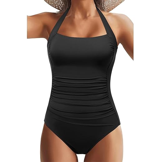 Tempt Me Women Black One Piece Swimsuits Tummy Control Bathing Suits Push up Full Coverage Swimwear M