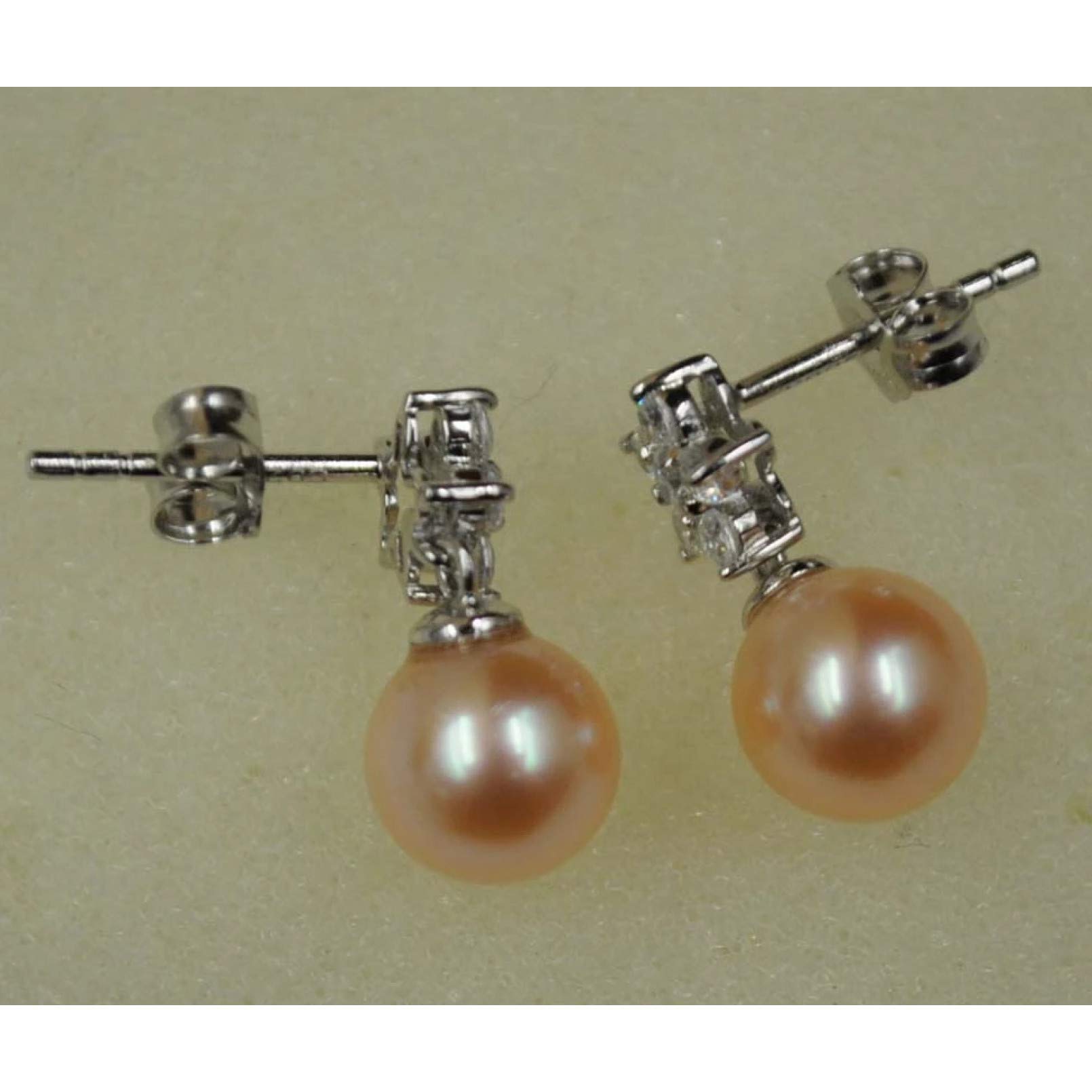 BAJIE Ohrring AAA 8Mm runder rosa Süßwasserperlenohrring Sterling Silber