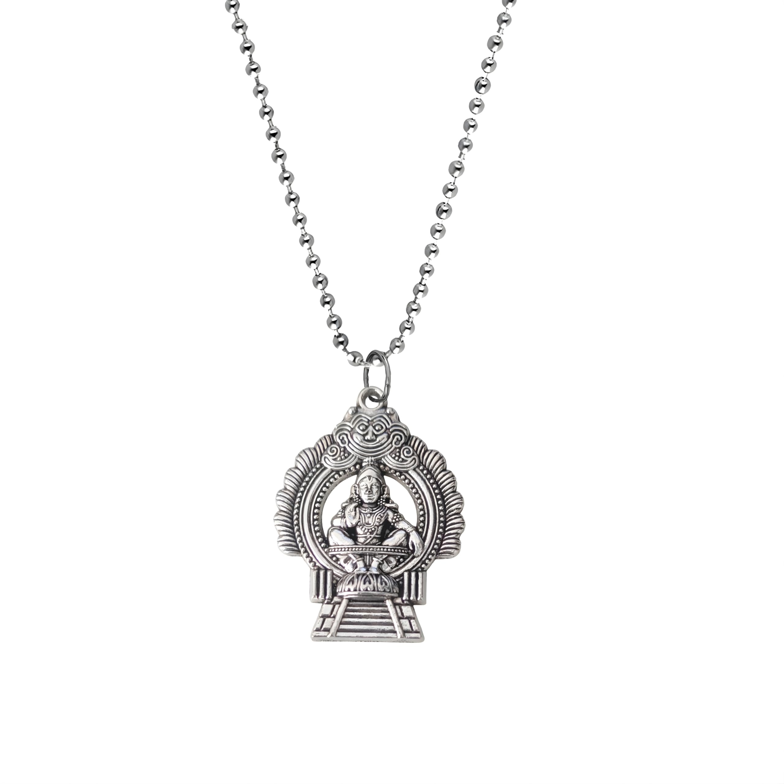 Lord Ayyappa Metal Pendant Chain for Men & Women | South Indian Temple Jewelry | Gold Plated Devotional Locket Necklace | Religious Gift Silver SPn2025447