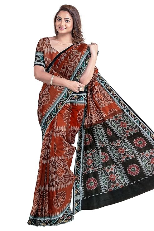 Image of Ikat Women's Cotton Saree, Handmade Pure Cotton Khandua Saree, Ikkat Orissa Traditional Handloom Saree without Blouse