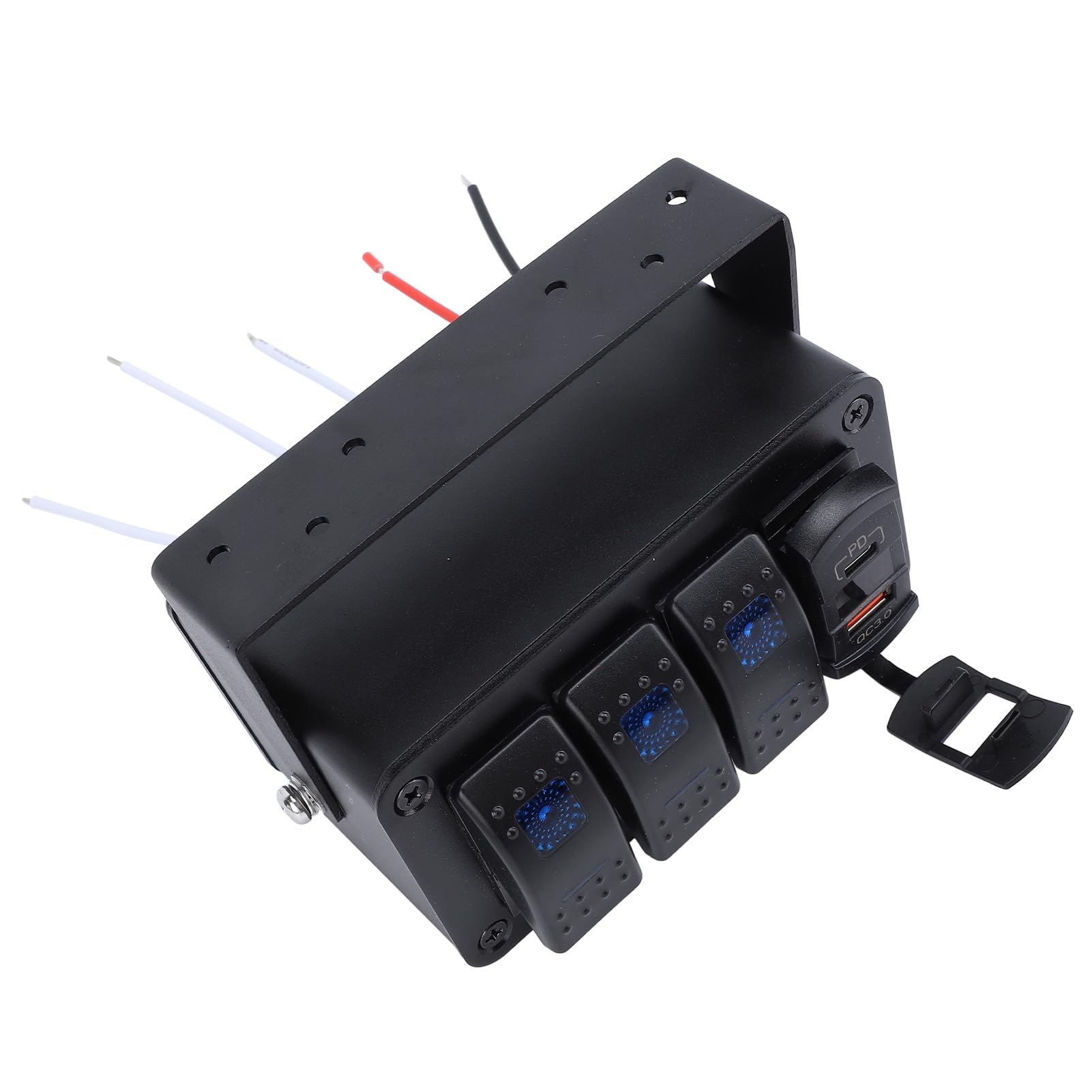 Dilwe Panel Przełączników Kołyskowych 3-krotny, Wodoodporny Panel Przełączników Kołyskowych ze Stopu Aluminium 12 V 24 V z Woltomierzem USB PD Typu C QC3.0, Wstępnie Okablowany 20 A WŁ. WYŁ. dla