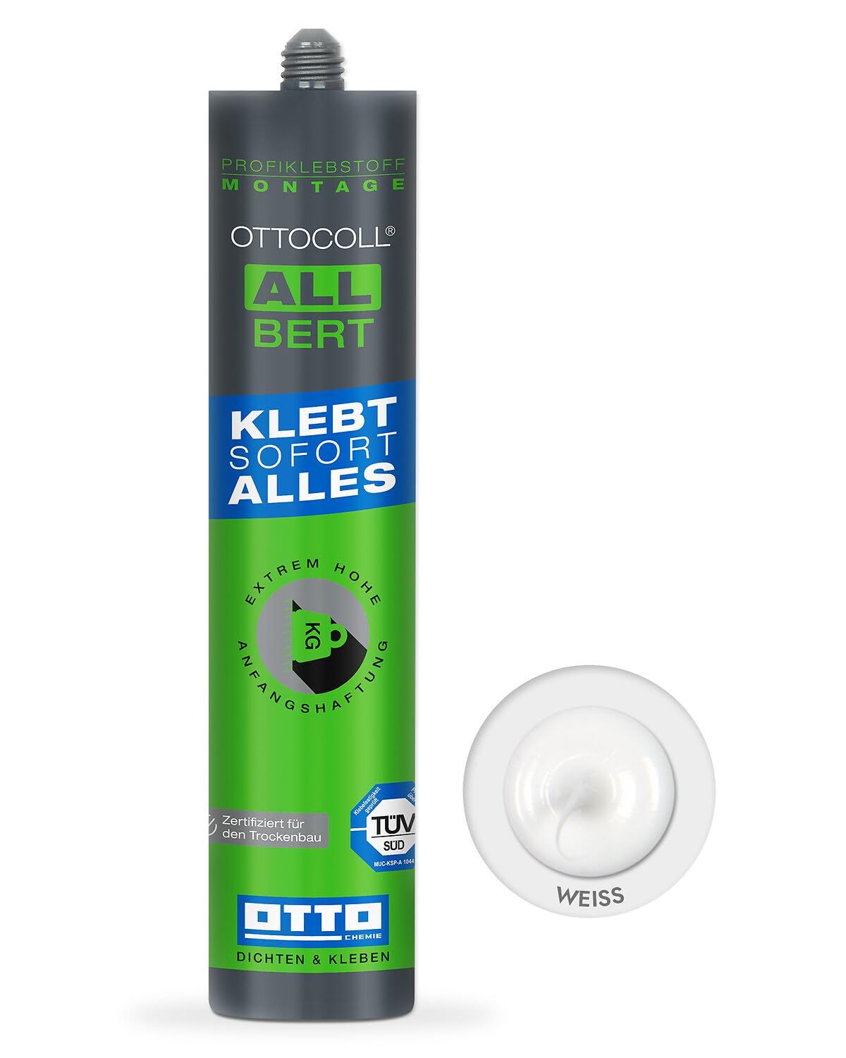 12 x OTTO-COLL ALLBERT 1K klej hybrydowy biały 290 ml – uniwersalny klej montażowy do drewna, metalu, szkła, lustra, betonu, płytek, płyt gipsowo-kartonowych – elastyczny klej o wysokiej wydajności